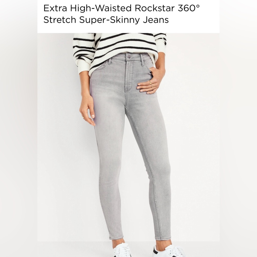 Old Navy Extra High Rise Rockstar Super Skinny Jeans (dark grey color).